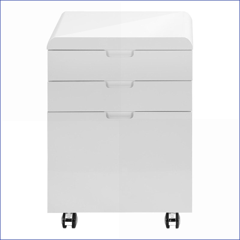 Classeurs, support à imprimante mobile 3 tiroirs, stratifié blanc neige contemporain brillant | Blanc neige | Panneau de fibres à densité moyenne