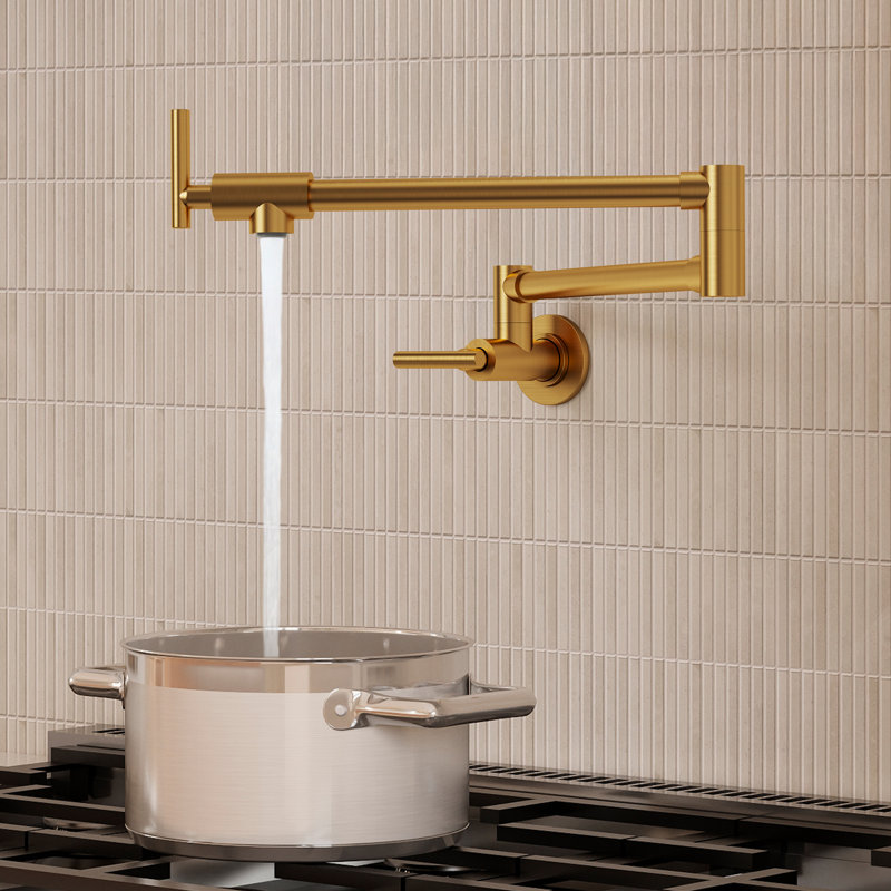 Dual-Function Kitchen Faucet Combo Set – Pull Down & Wall Mount Pot Filler For Sink And Stove, Brushed Gold