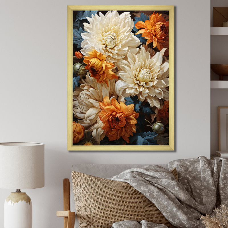 Yilin Chrysanthemums Autumn Gold Showcases - Chrysanthemums Wall Art Decor, Cadre doré simple, H 44 po x l 34 po x P 1,5 po
