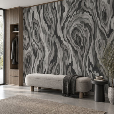 Dark Wood Grain Wallpaper Grey Faux Wall Mural