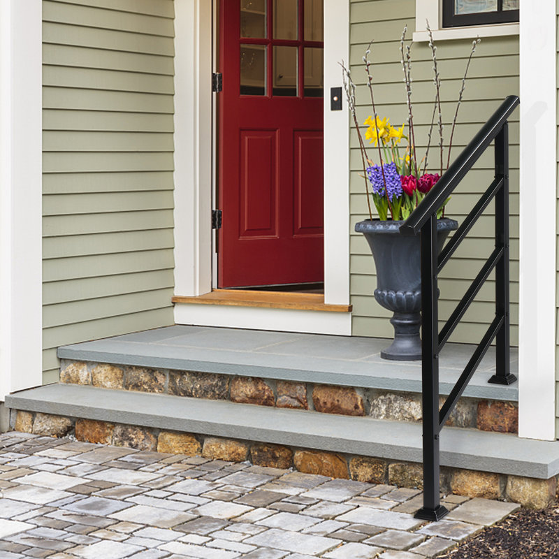 Wrought Iron Handrail Fits 1 or 3 Steps, 135.1cm H x 96cm W x 7.6cm D