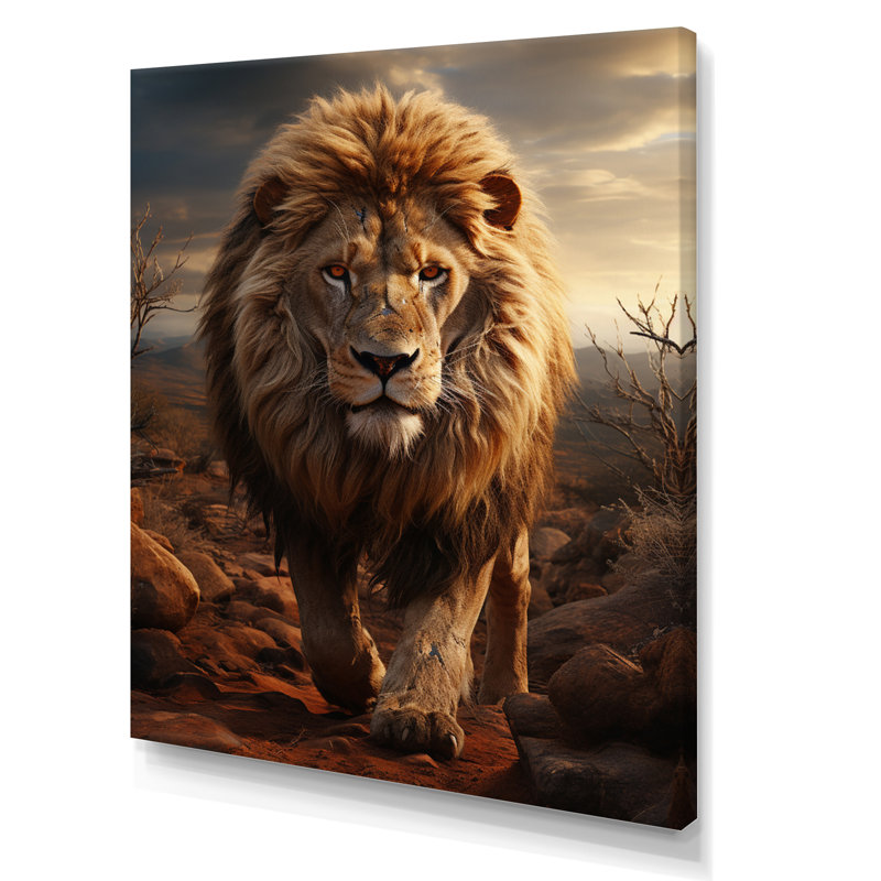 Moniet animal lion à Savan - impression, H 20 po x l 12 po x P 1 po, Toile tendue