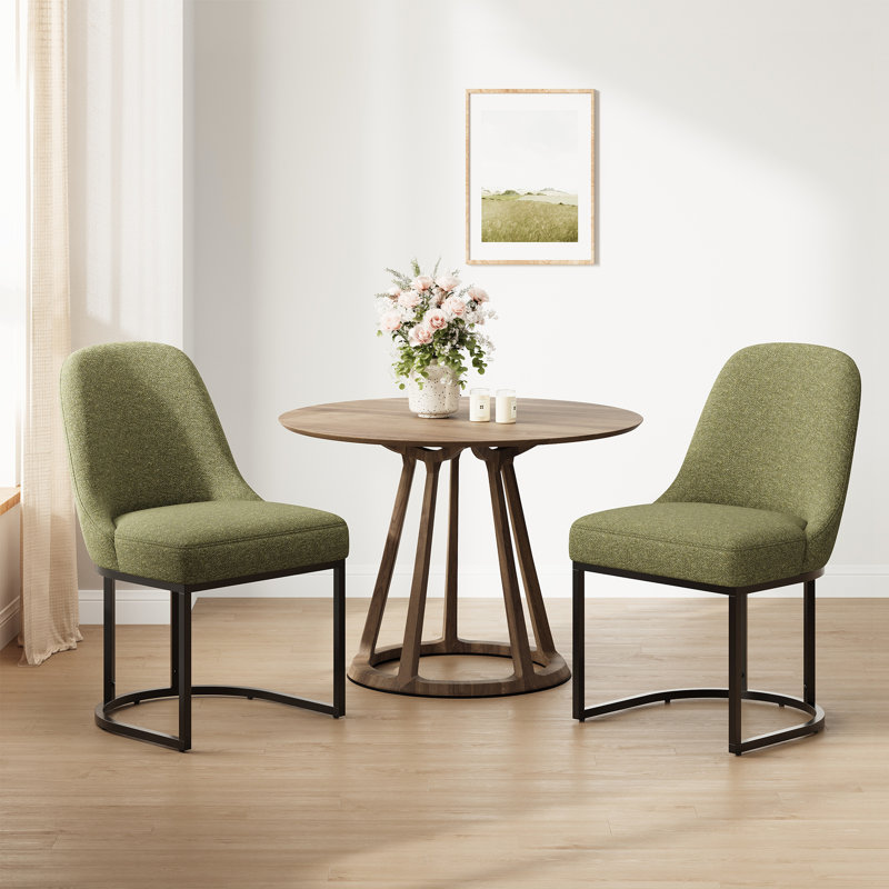 Modern Upholstered Metal Frame Side Dining Chair, Green