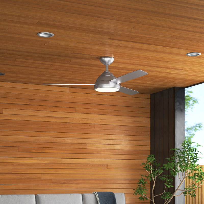 Aasiyah 52'' Ceiling Fan with LED Lights, Stainless Steel with Silver Blades