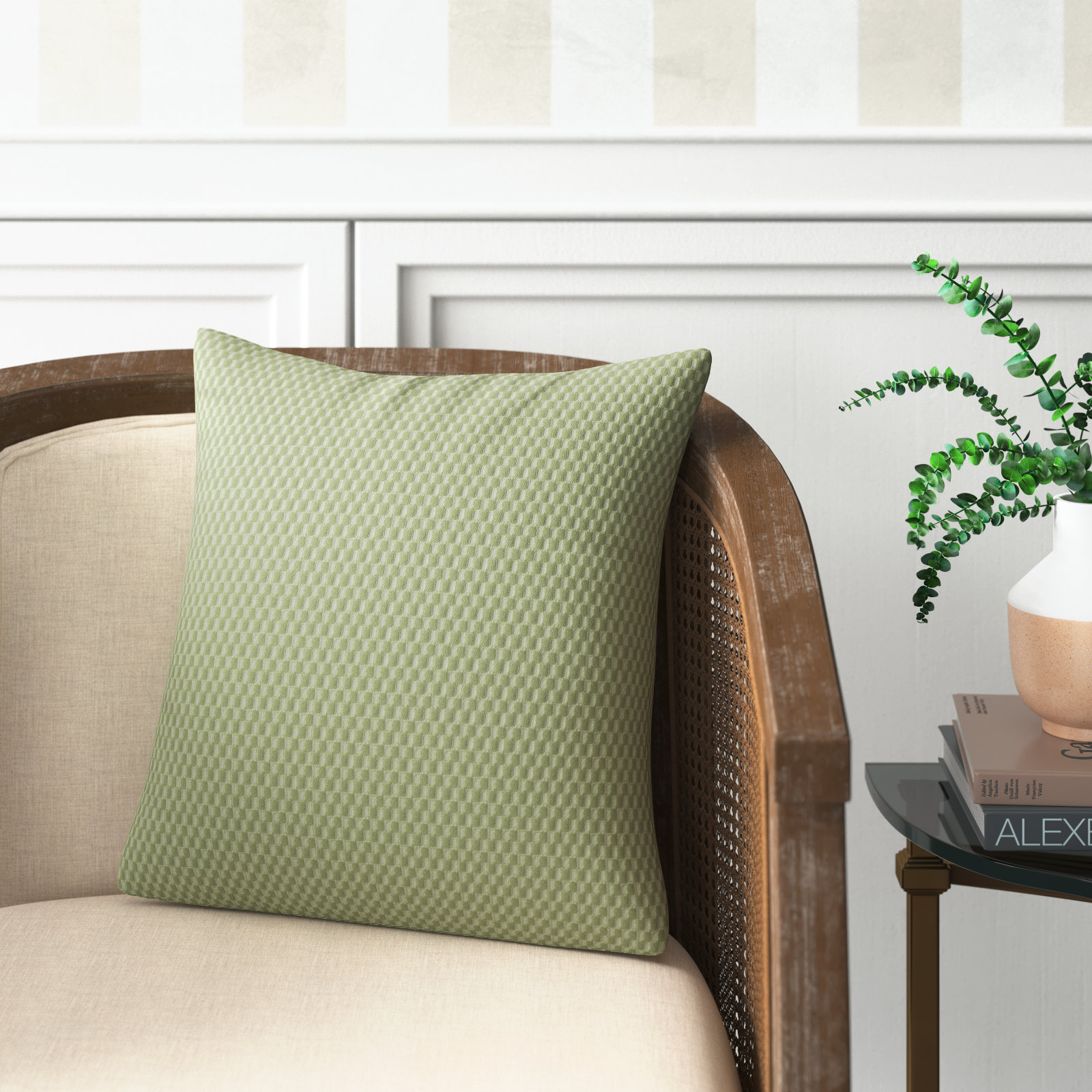 Zoya Textured Cotton Throw Pillow, Green