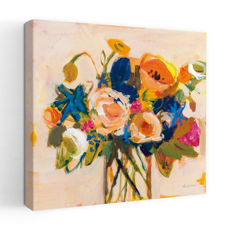 Art contemporain bohème en fleurs avec fleurs beiges, H 32 po x l 32 po