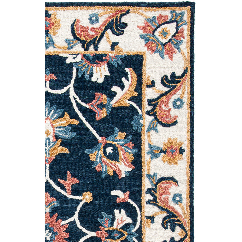 Blossom Hand Tufted Wool/Cotton Oriental Rug in Ivory/Blue, Rectangle 3' x 5'