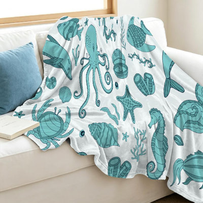 Jeté en molleton transparent ultra doux en flanelle, imprimé d'un côté coloré Wild Sea Life