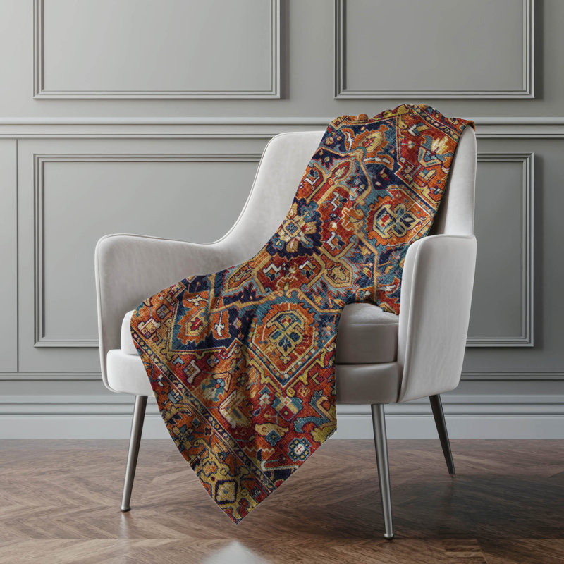 Addison Machine Washable Sherpa Oriental Throw Blanket, Paprika