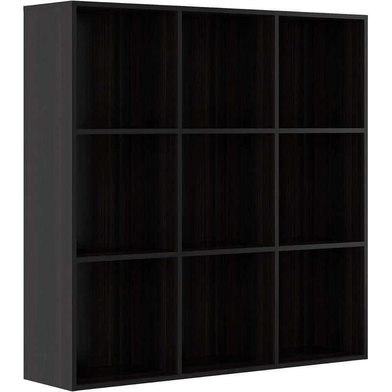 Ebern Designs Bookcase, 9 Cube Open Storage Organizer Display Bookshelf, Obsidian Wood, 35.1"H x 35.1" W x 11.8"D