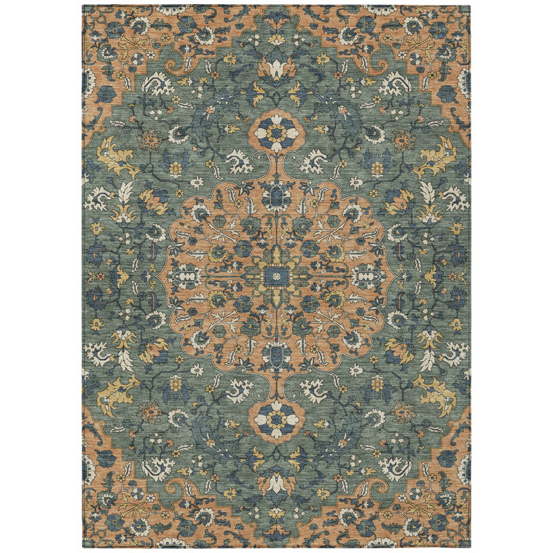 Machine Washable Indoor/Outdoor Chantille ACN2463 Traditional Rug, 9' x 12', Copper