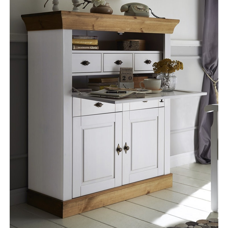 Kelly Solid Wood Solid Wood Secretary Desk, Stained and varnished White/Brown