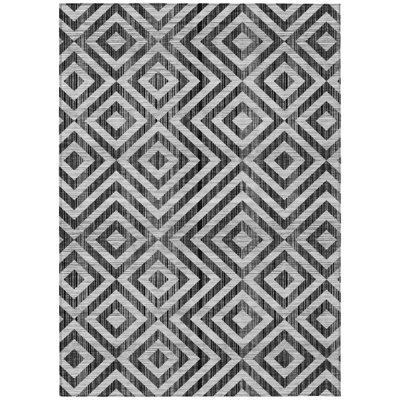 3' X 5' Gray Geometric Washable Indoor Outdoor Area Rug