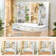 Bureau de coiffeuse avec miroir et lumières, coiffeuse de maquillage avec 2 tiroirs et 6 tablettes de rangement, 3 modes d'éclairage à luminosité réglable, coiffeuse avec prise de courant et tabouret rembourré pour la chambre à coucher,