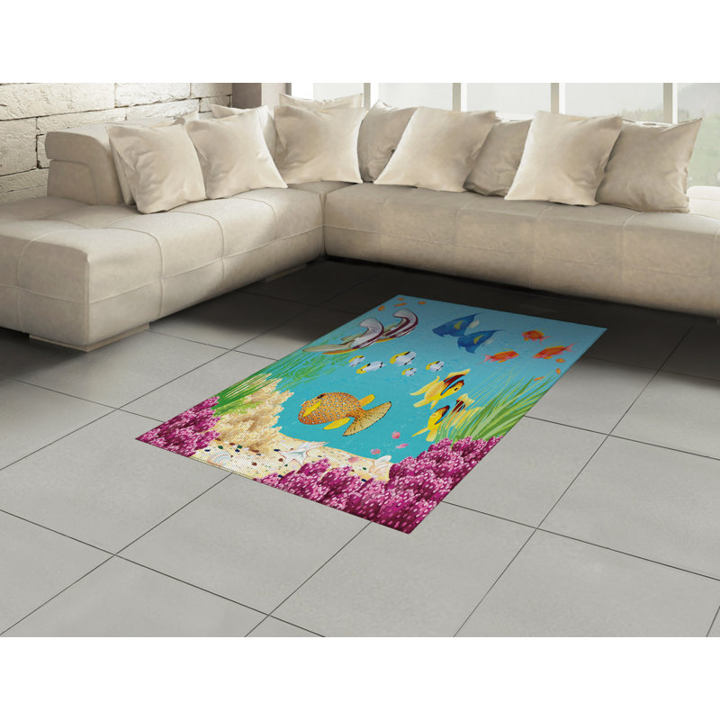 Tapis décoratif à poils longs en fibre de polyester à haute densité Fish, Rectangle— 4 pi x 5 pi 8 po