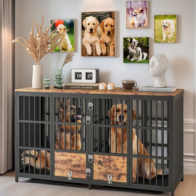 Idanio 63 inch Large Dog Crate Furniture with Divider & Removable Trays for Medium Large Dogs