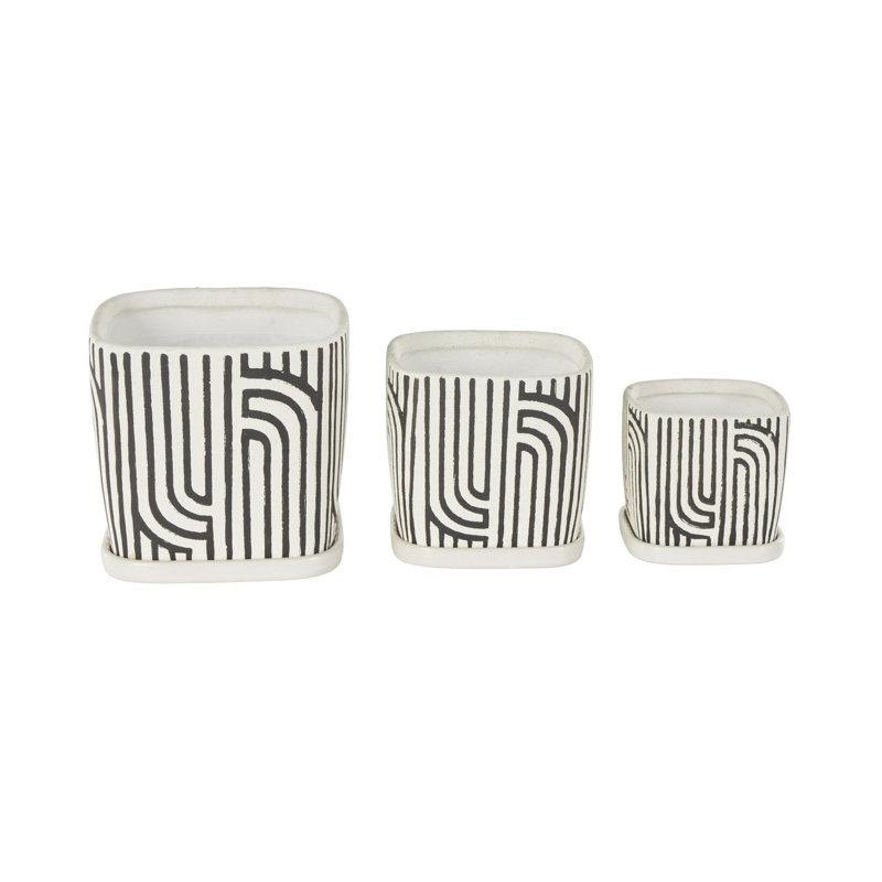 Ensemble de pots à fleurs en céramique 3 pièces Cole and Grey, Blanc/Noir
