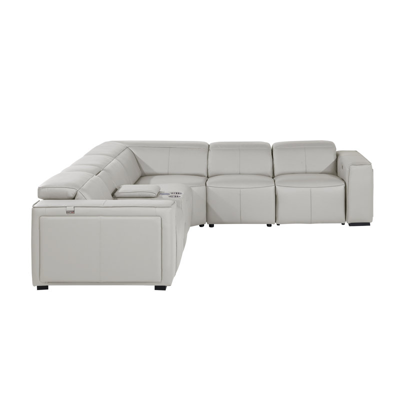 Top Grain Italian Leather 6-Piece L-Shaped Modular Power Reclining Sectional With 3 Power Recliners & Power Headrests