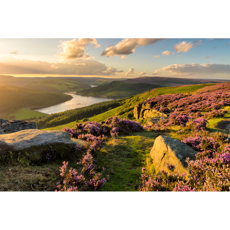Peak District Sunset With Heather by Daniel_Kay - Wrapped Canvas Print, 30cm H x 46cm W