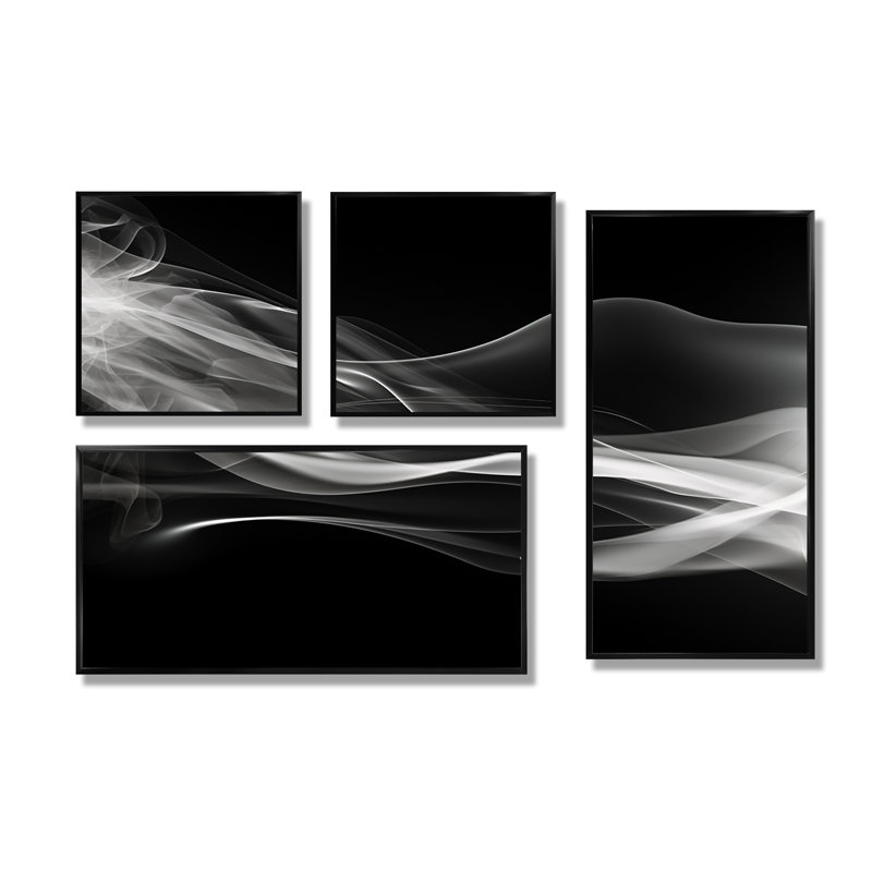 Abstraction contemplative noire I - décoration murale noire 4 pièces, Impression encadrée sans passe-partout, Noir
