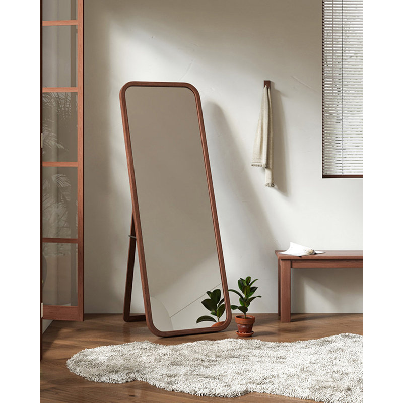 Modern Minimalist Solid Wood Rectangular Full-Length Mirror, Buttery