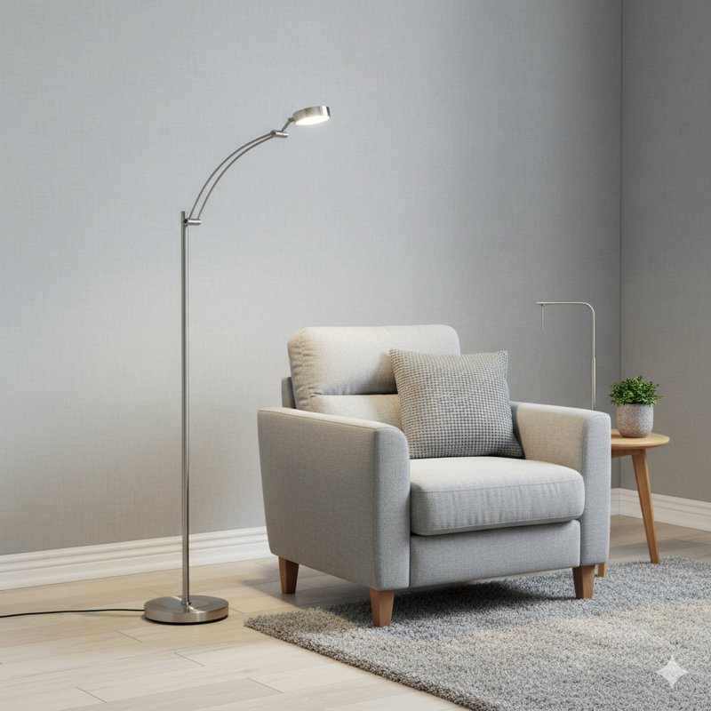 54-Inch-Long Tinsley Silver Integrated LED Task Floor Lamp