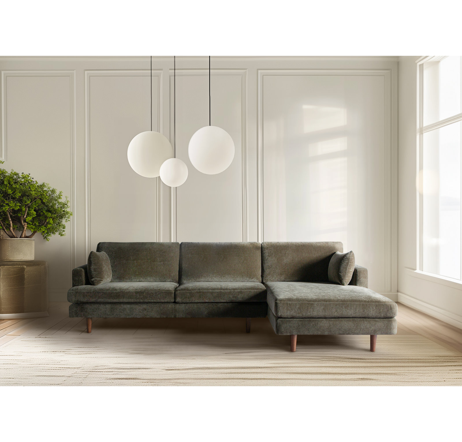 Laguna Upholstered Chaise L-Sectional, Right Hand Facing, Olive Green Performance Chenille