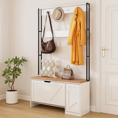 3-In-1 Hall Tree With Bench And Shoe Storage, Coat Rack With 6 Coat Hooks by 17 Stories