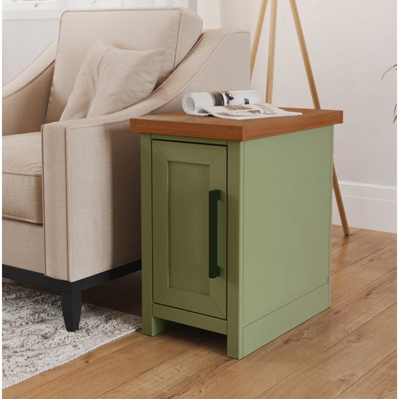 Brixham 14 inch Chairside Table, No Assembly Required, Two-Tone Finish, Fruitwood/Sage Green
