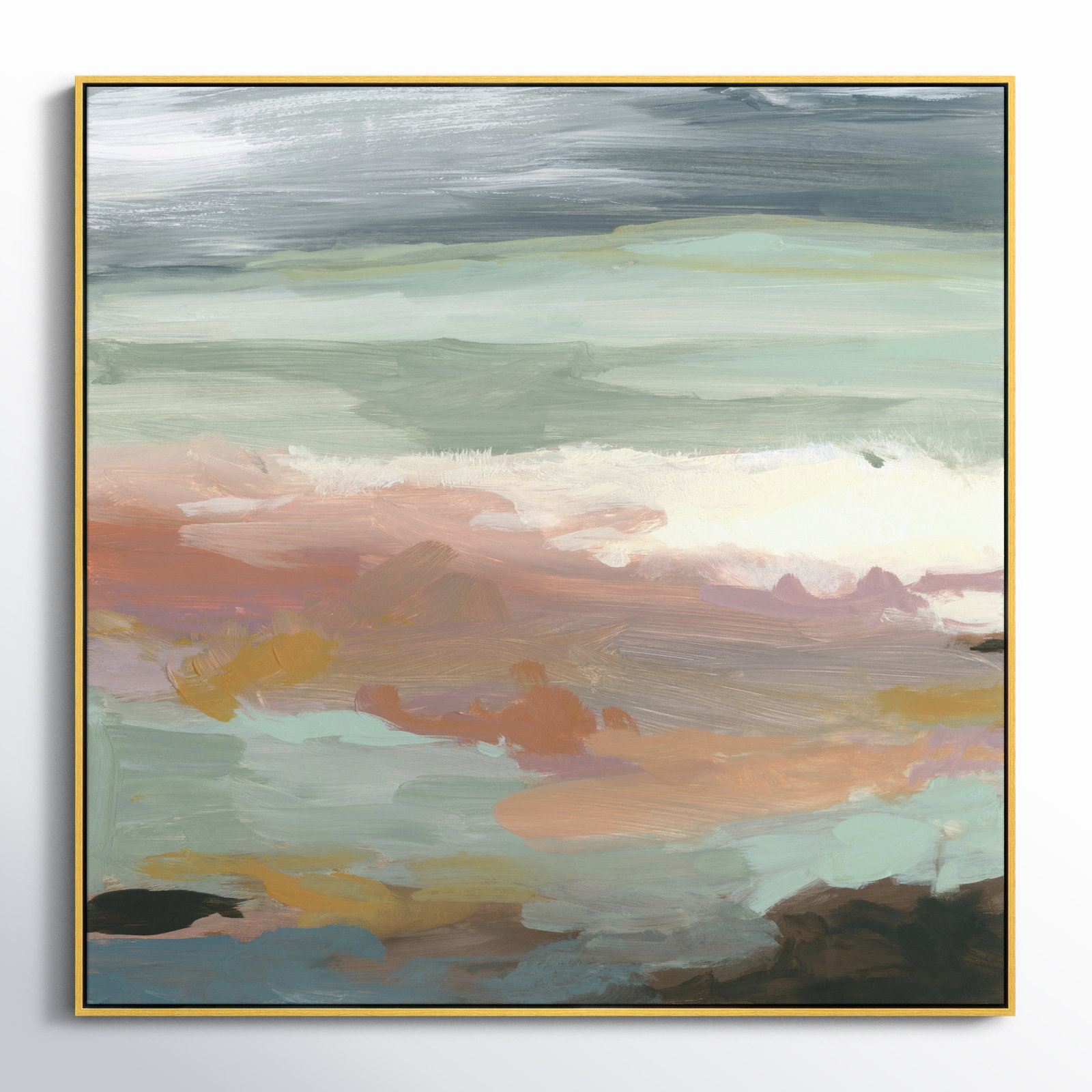 Ocean Bluffs by Carol Robinson - Painting Print on Paper, Picture Framed Canvas, 46.5" H x 46.5" W, Gold