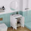 Meuble-lavabo de 61 cm avec lavabo intégré, porte coulissante blanche brillante à motif ondulé, poignées en métal doré, étagère réglable, meuble de rangement moderne et autoportant pour salle de bain.