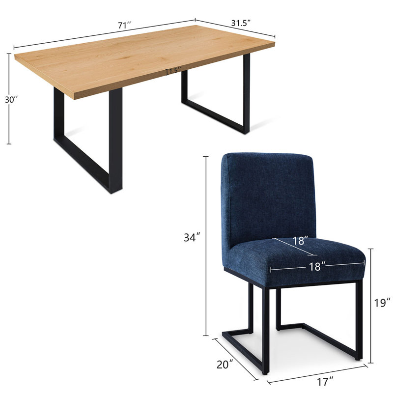 Cederick 4-Person Dining Set with Rectangular Table, Natural, Blue