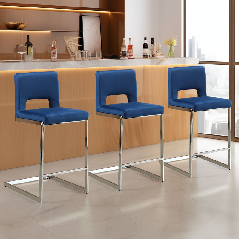26” Upholstered Counter Height Bar Stool, Blue