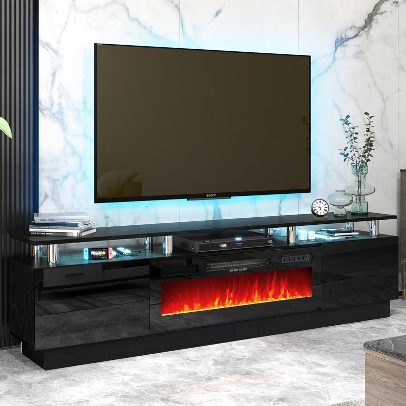 Crédence de rangement Iysa l 78,8 po avec foyer électrique inclus, Noir