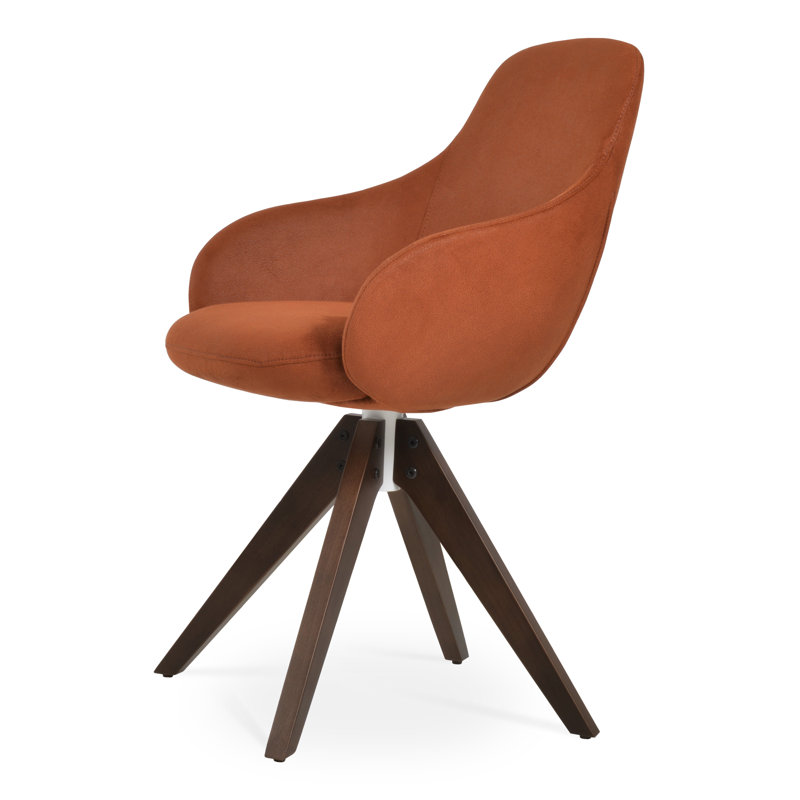 Chaise avec accoudoirs en bois Gazel Pyramid, Mélange de coton cognac
