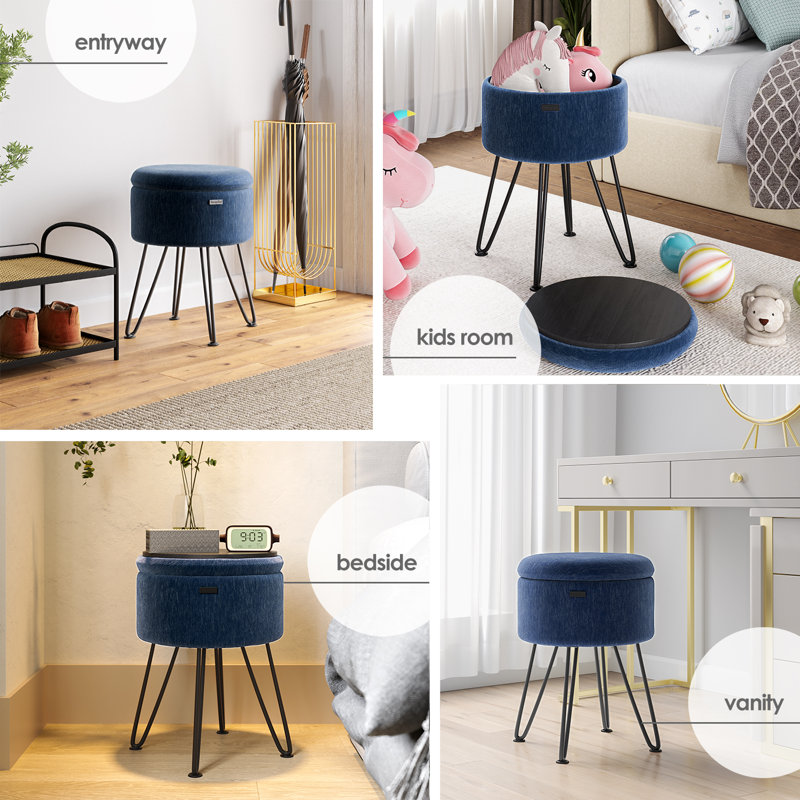 Table d'appoint moderne avec rangement, Noir, Velours bleu