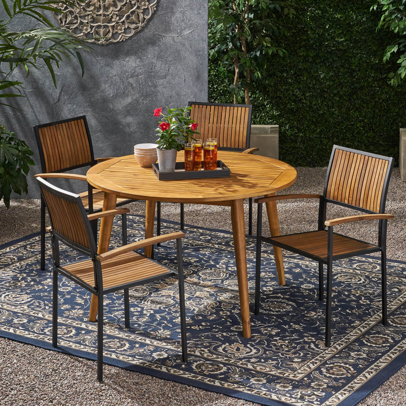 Forestal 4 - Person Acacia Patio Dining Set with Round Table, Teak