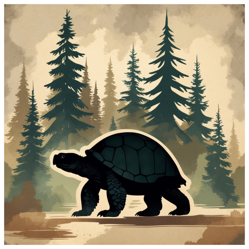 Tapisserie murale tortue en forêt - décoration murale tortue, H 104 po x 88 avec 4 œillets