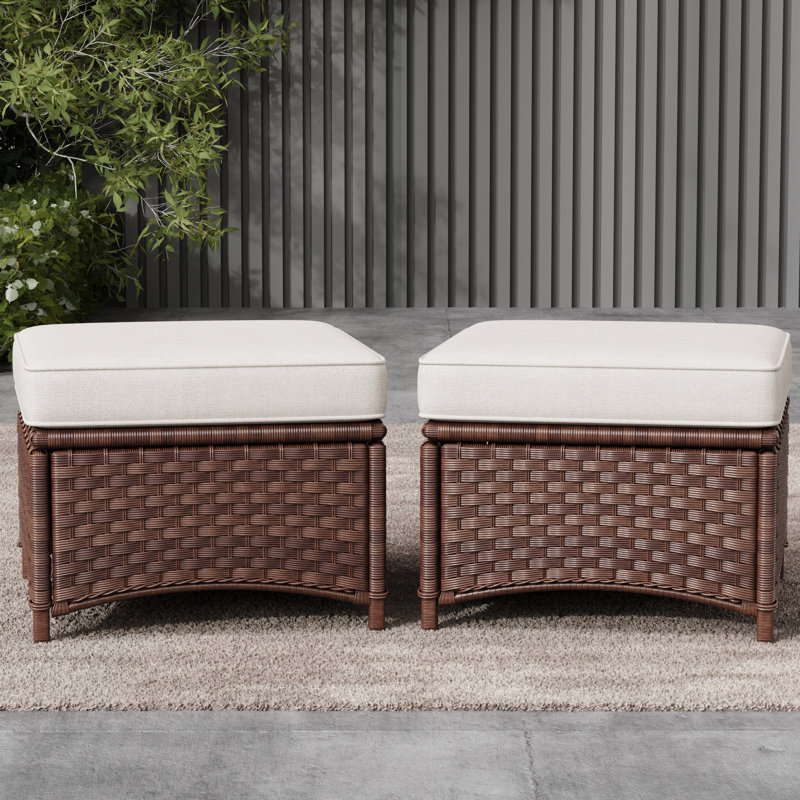 Layinsun Wicker Outdoor Patio Ottomans Set Of 2, Beige, Brown
