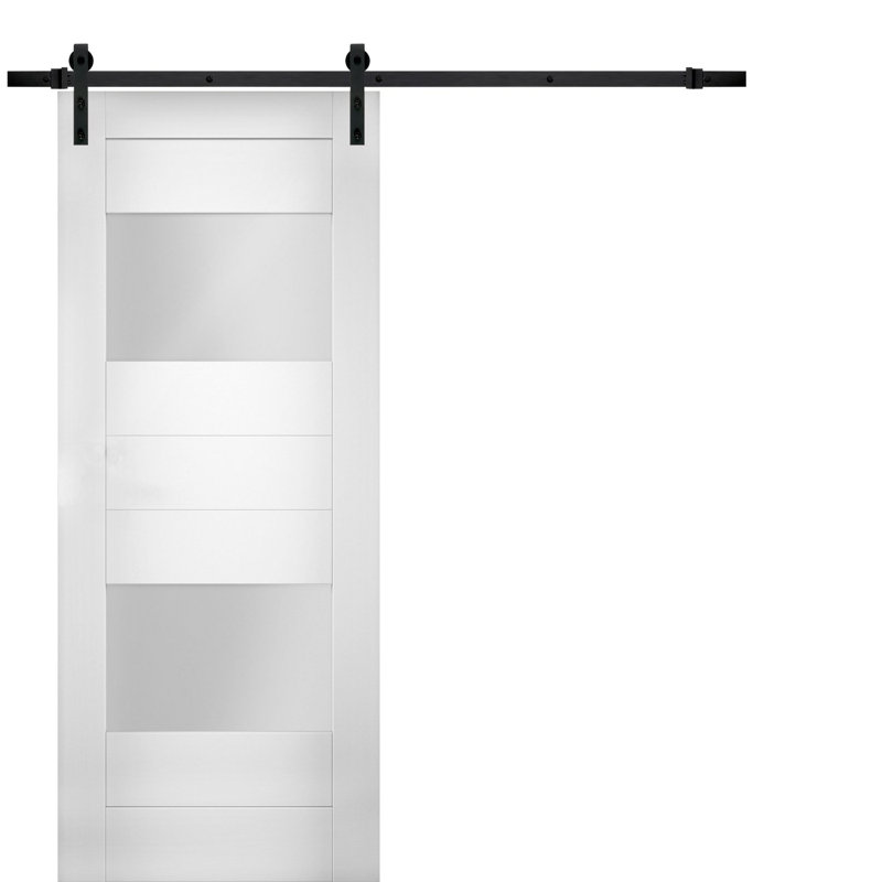 Porte de grange moderne à 2 vantaux / Sete 6222 / Rail de 2 m (6,6 pi) avec quincaillerie robuste / Portes intérieures à panneaux pleins - 45,7 cm x 213,4 cm (18 po x 84 po) - Rail noir