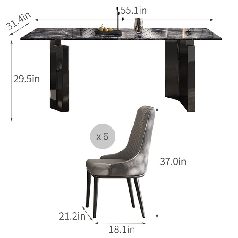 Ensemble de table de salle à manger moderne et luxueux, H 29,5 po x L 55,1 po x l 31,4 po, 7