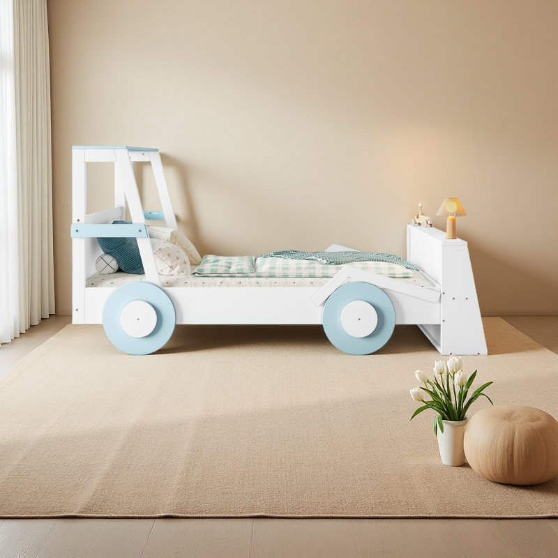 Lit voiture simple avec tablettes de rangement, lit plateforme pour enfants avec une jolie forme de voiture, conception enfantine