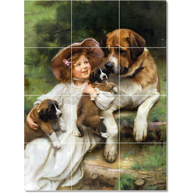 Carreau de céramique décorative 12,75 po x 17 po 4,25 po x 4,25 po, Arthur John Elsley, enfants, W22374