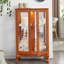 Vitrine 2 portes avec portes en verre trempé, armoires de terrasse avec panneau arrière en miroir et tablettes réglables, vitrine éclairée pour la maison, ampoule de bureau incluse CHÊNE FONCÉ-1398138941