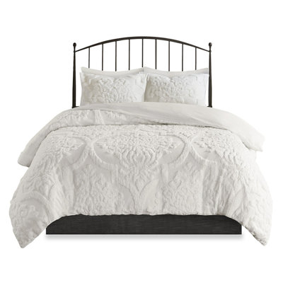 Premium Cotton Full Queen Bedding Sets, Tufted Damask Farmhouse Home