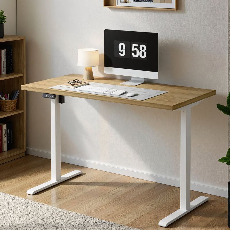 Adonia 47"Home Office Electric Adjustable Height Standing Desk With Multiple Functions, Light Walnut/White
