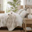 Ensemble de literie réversible pour lit king, couette en mélange de coton, style moderne beige et gris