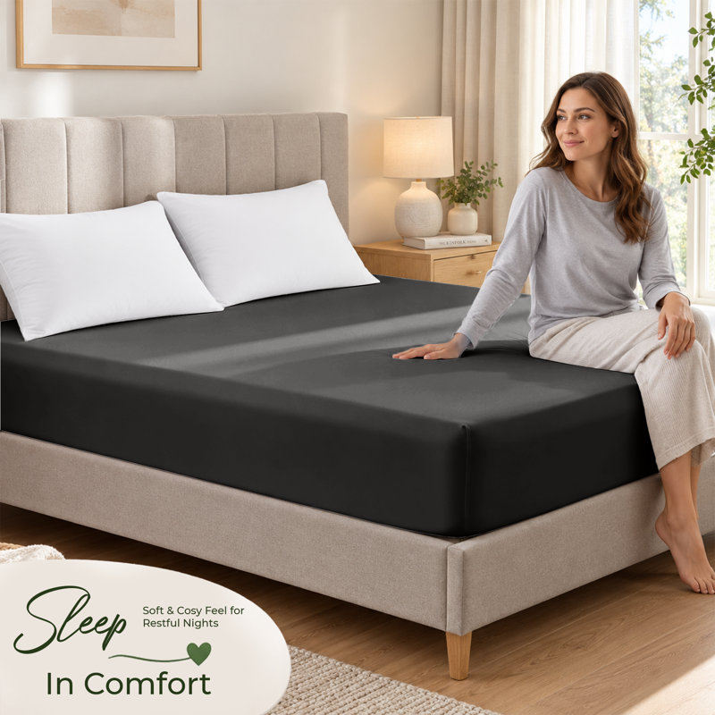 Paul's Microfibre Super Soft Brushed Deep Fitted Bed Sheet, Double (4'6), Black