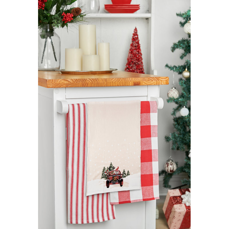 27" x 18" Reindeer Driving Red Plaid Truck "Road Trip Friends" Christmas Winter Cotton Kitchen Dish Towel Decor Decoration