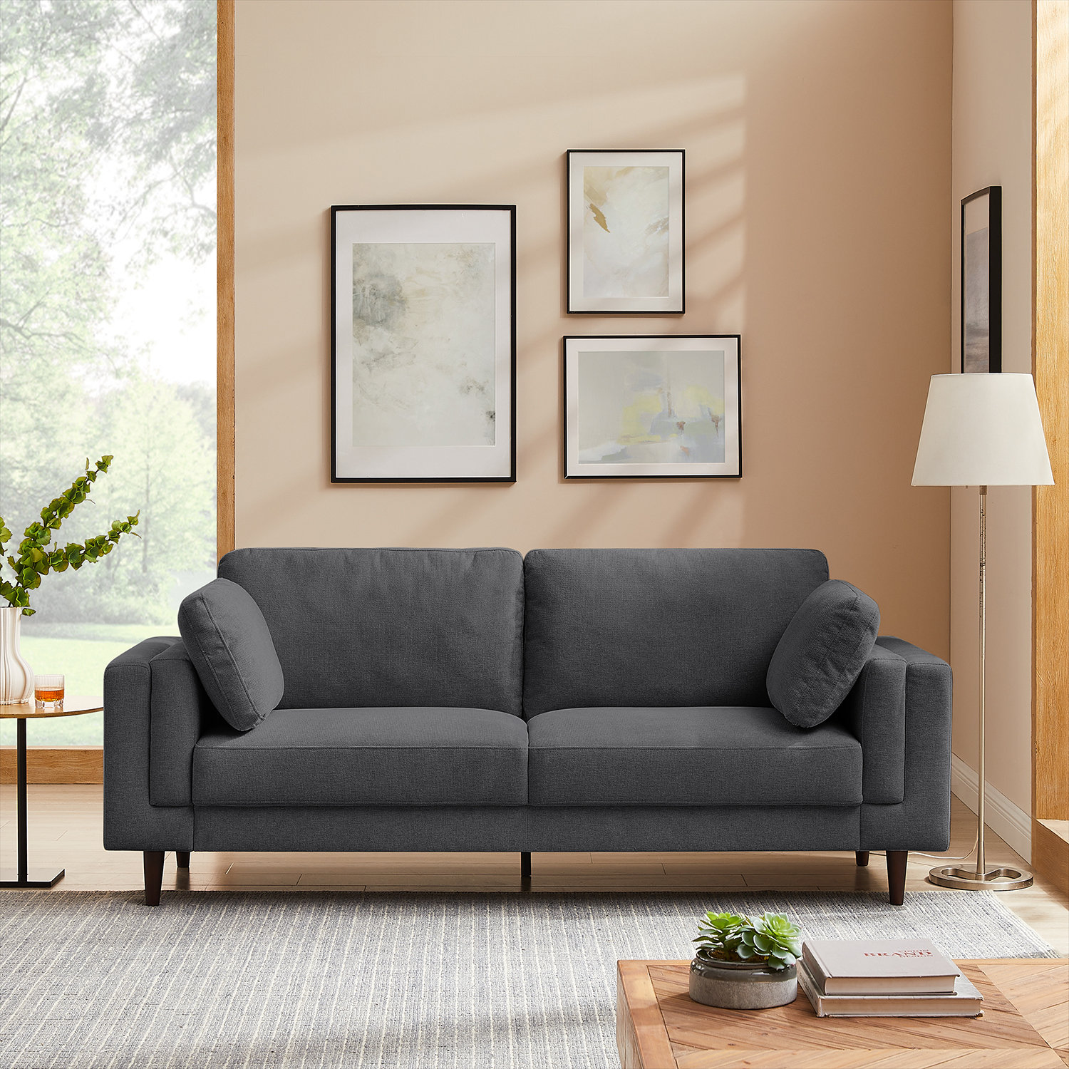 Kraz MINIMORE Modern Style 85'' Square Arm Sofa Latitude Run Fabric: Dark Gray Linen Blend